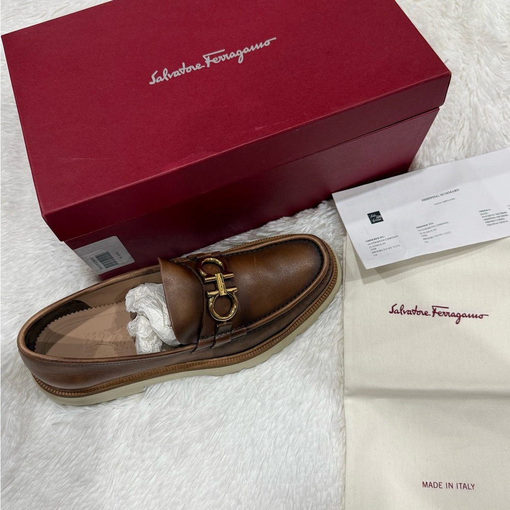 Salvatore Ferragamo Tan Leather Slip-On Loafers